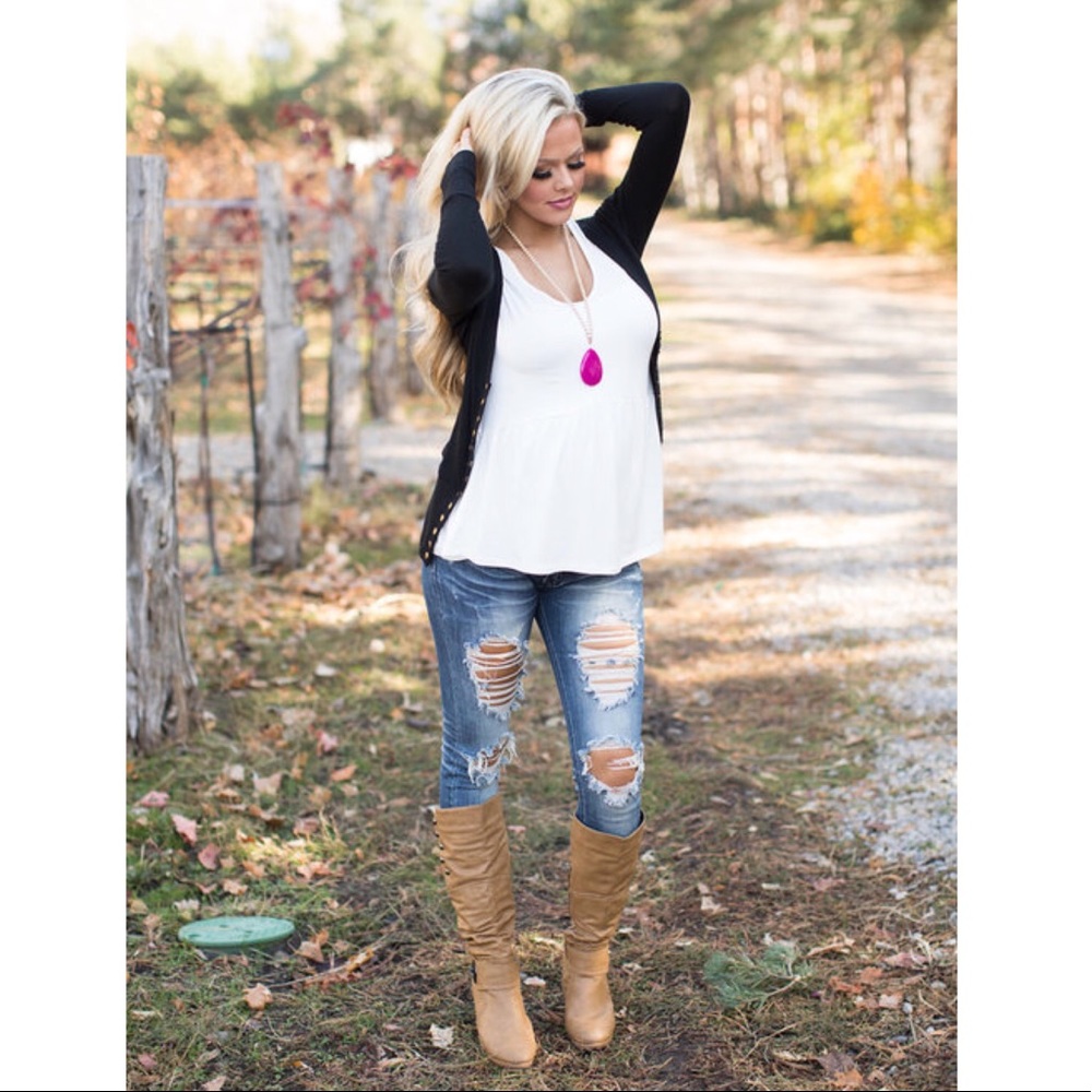 FARRAH BLACK SNAP FRONT LONG SLEEVE KNIT CARDIGAN - Picture 1 of 3